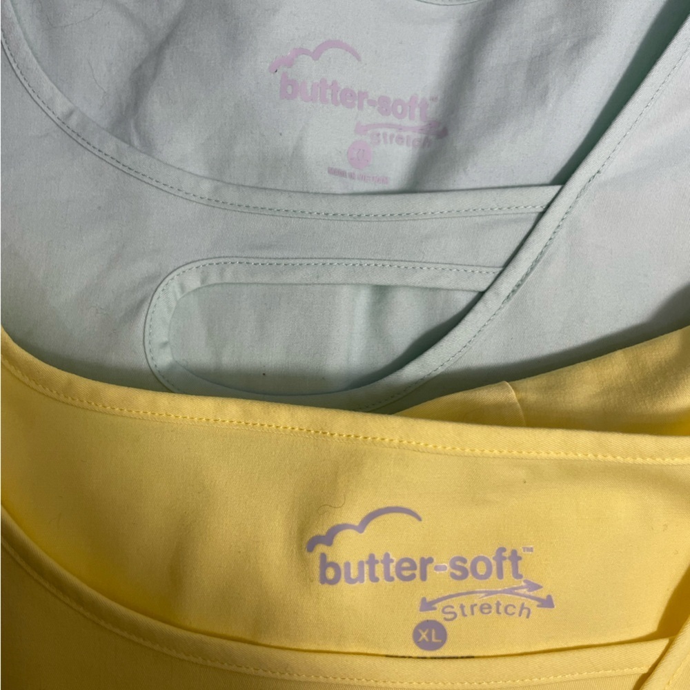 Lot of 2 Butter-Soft Women's Nurse Yellow and Green Uniform Top Size XL CB-30